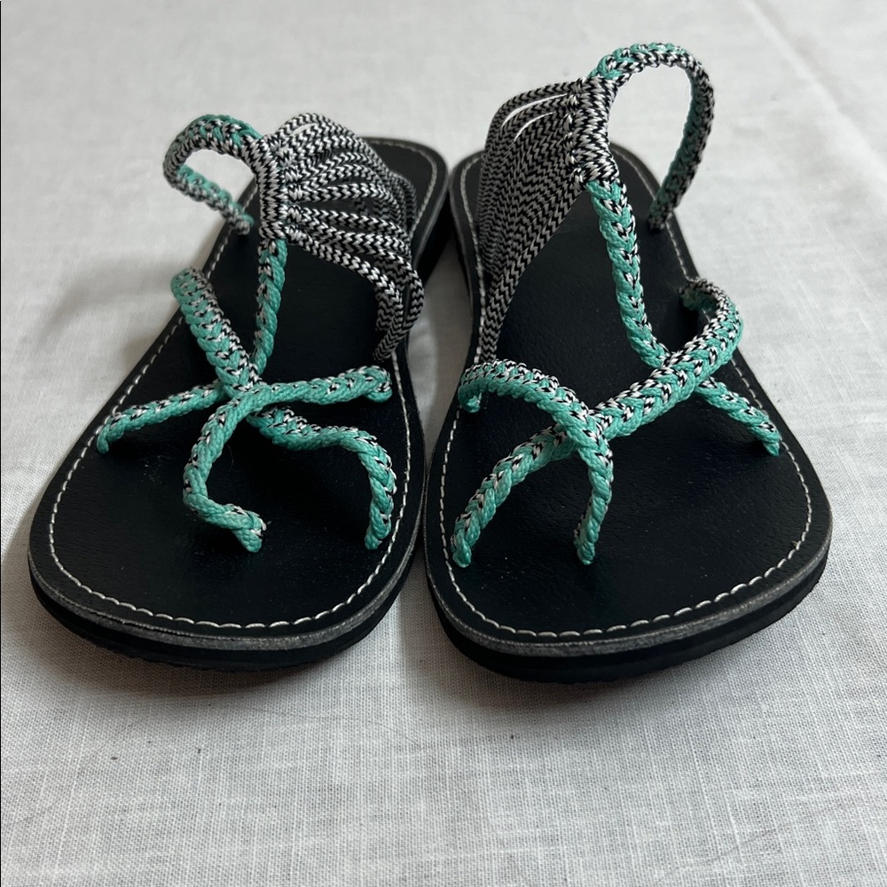 ⭐️ Capana Aqua Blue Green Strappy Pattern Sandals women size 8